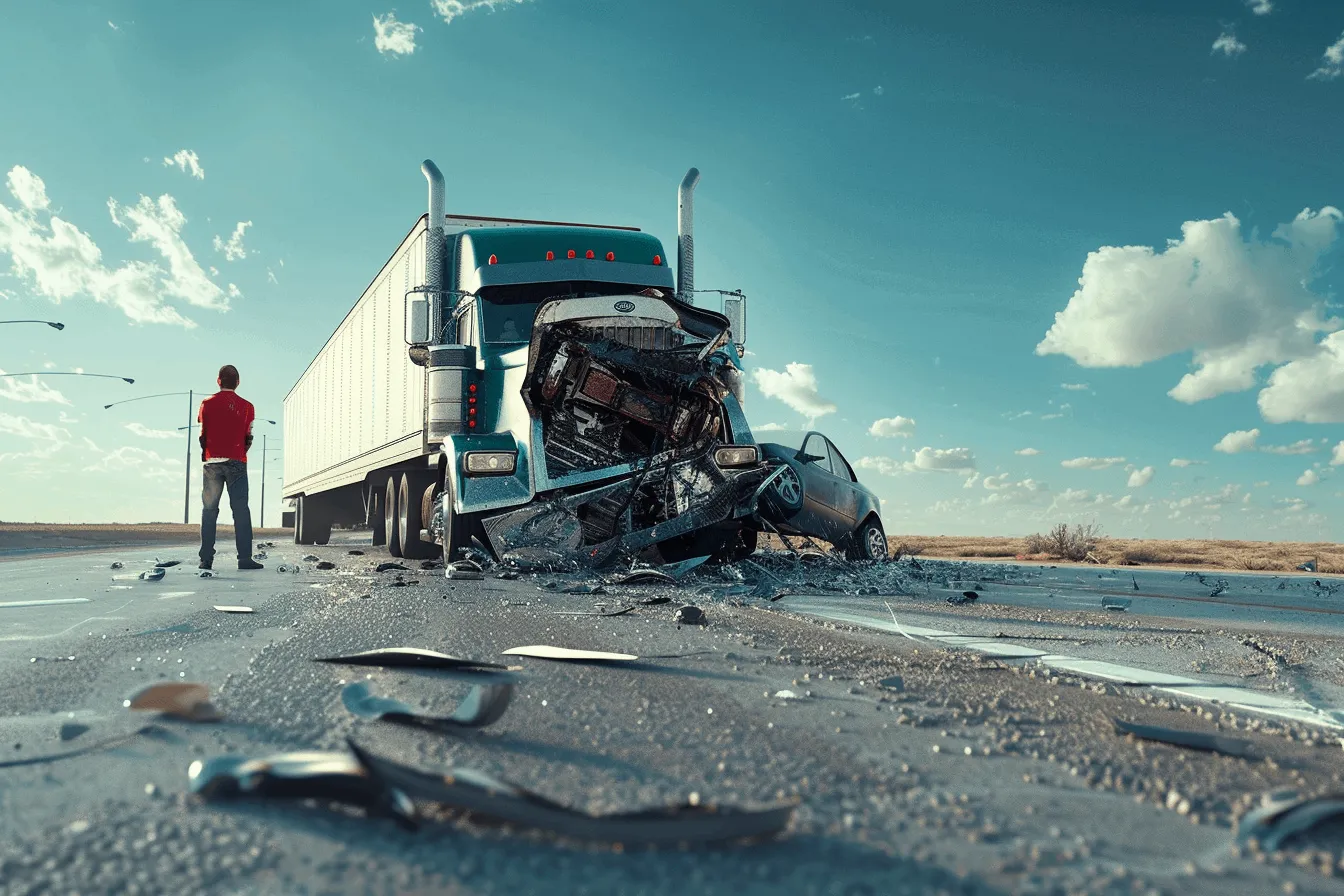 A crashed truck on a highway.